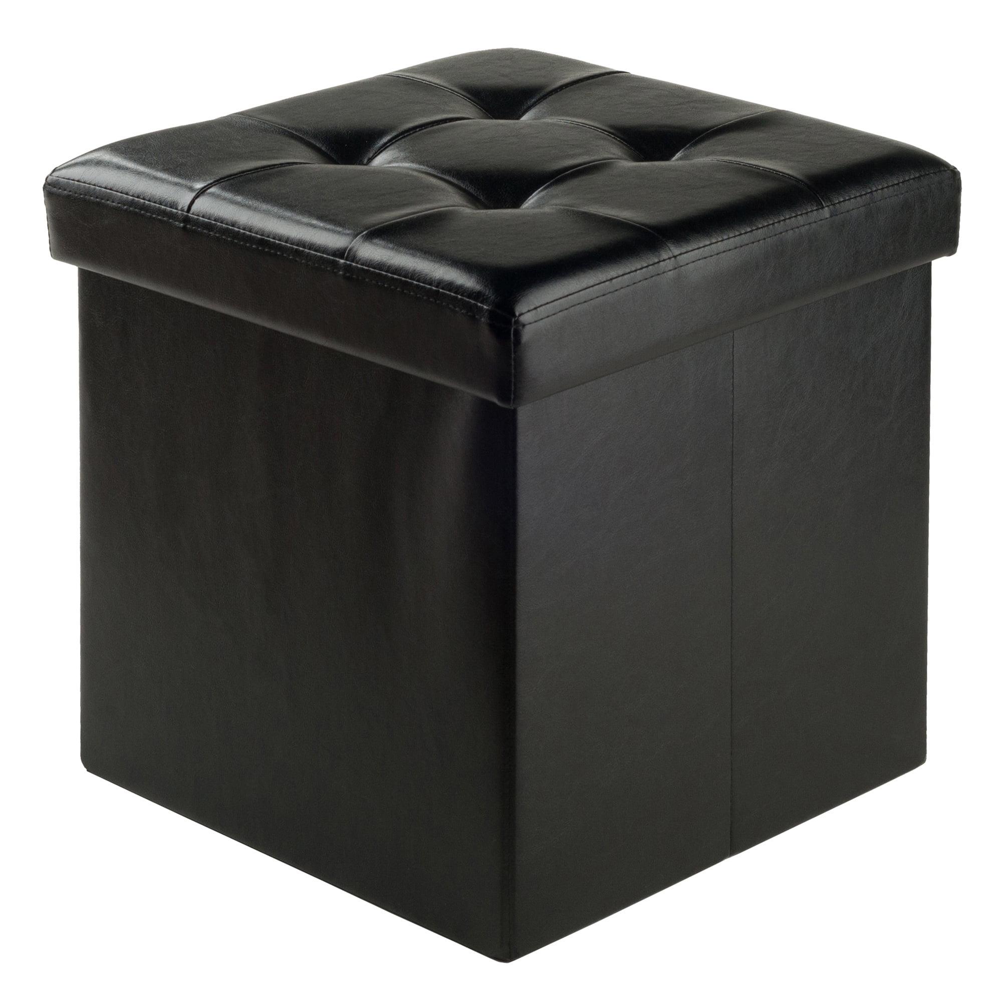 Ashford 15" Black Faux Leather Square Storage Ottoman