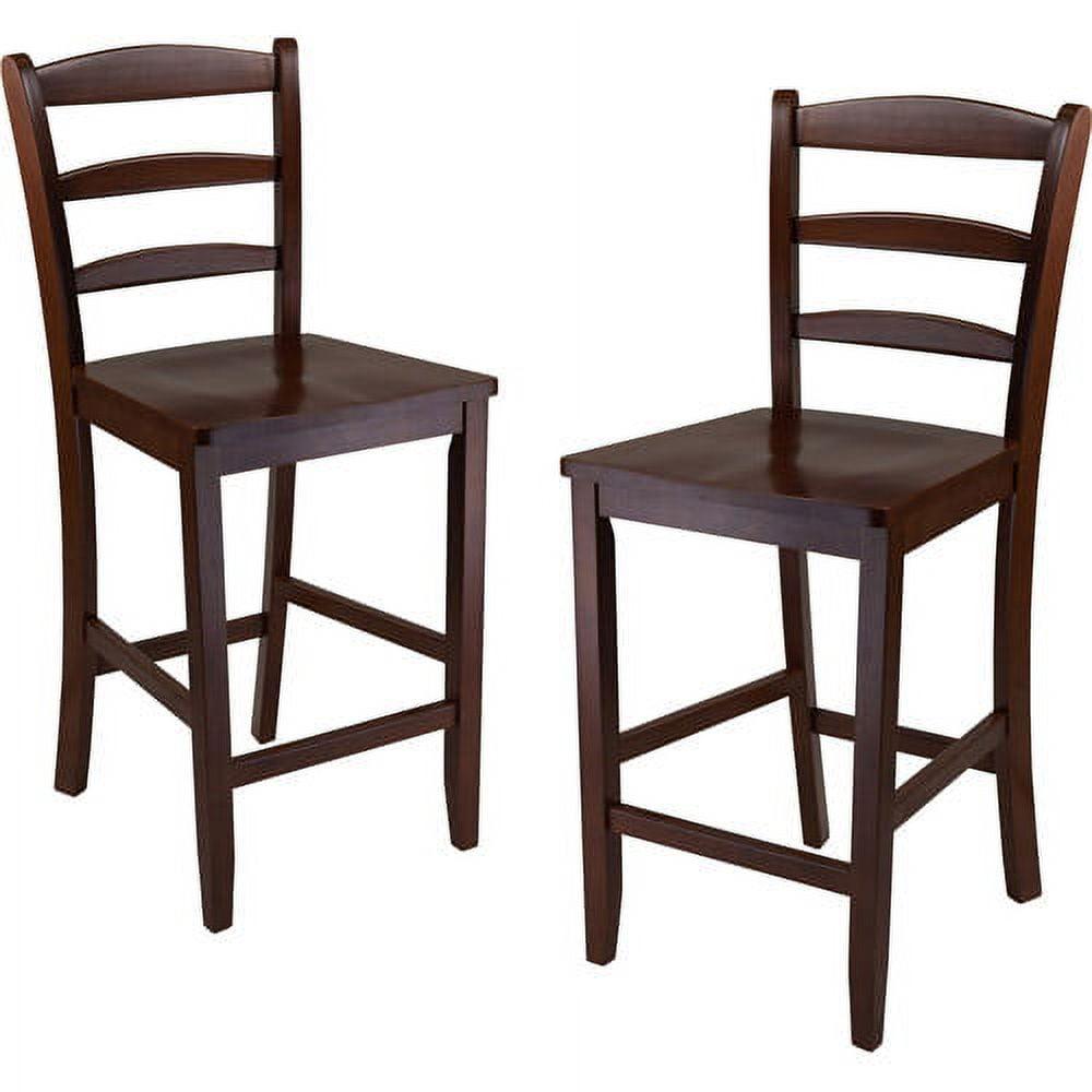 Benjamin Walnut Ladder-Back Wood Counter Stools, Set of 2