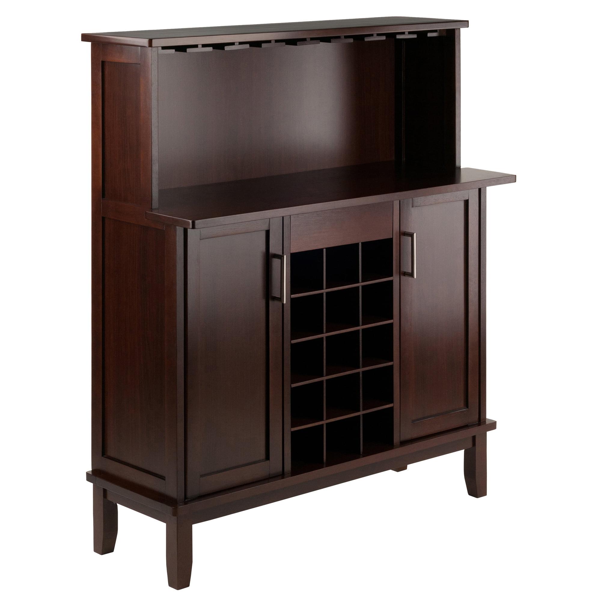 Winsome Cappuccino Wood Wine Bar with Storage and Stemware Rack