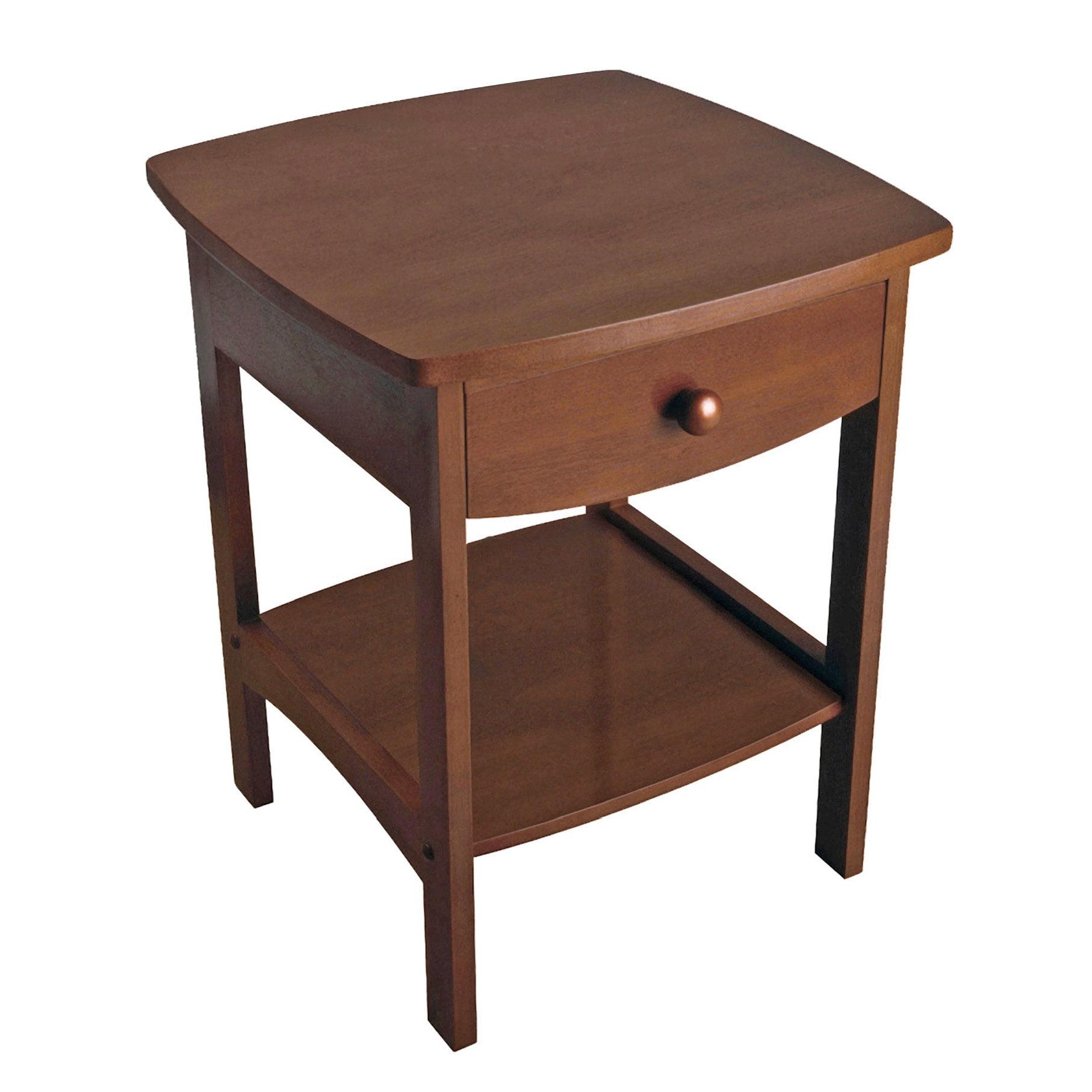 Transitional Walnut Square End Table with Storage and Curved Top