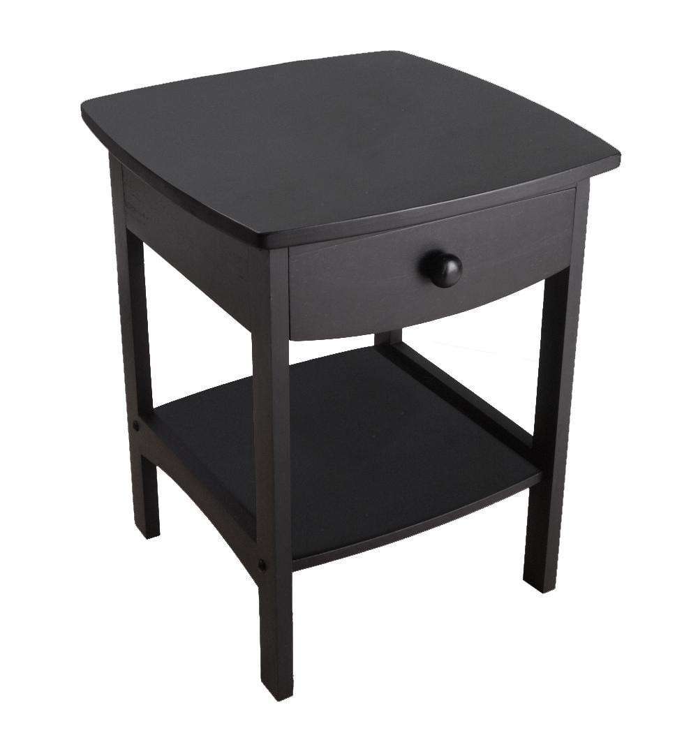 Transitional Square Black Nightstand with Storage Drawer and Open Shelf