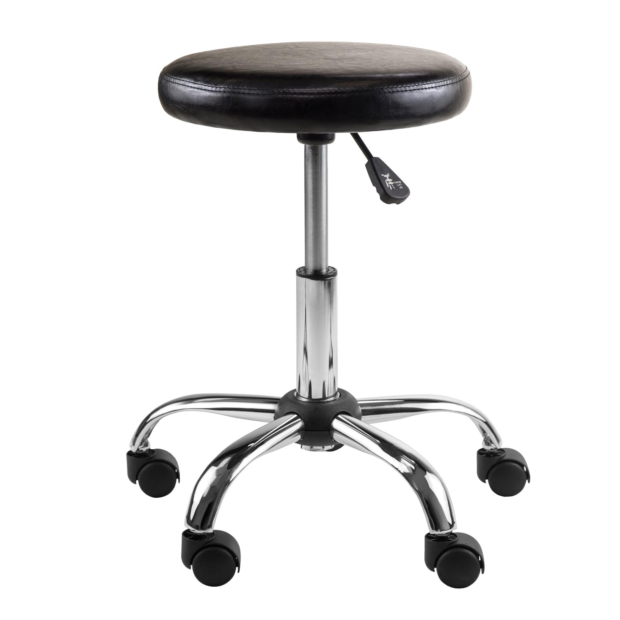 Clark Black Faux Leather Adjustable Swivel Stool with Chrome Base