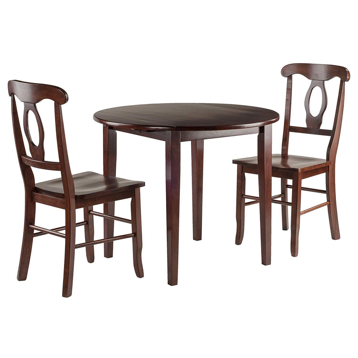 Walnut Finish Transitional Drop Leaf Dining Set with Keyhole Back Chairs