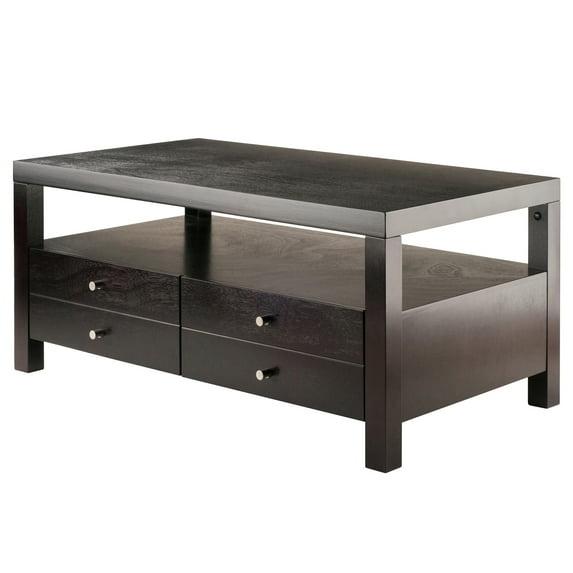 Copenhagen Coffee Table Espresso - Winsome: 2 Drawers, Open Shelf, Rectangular Wood Composite