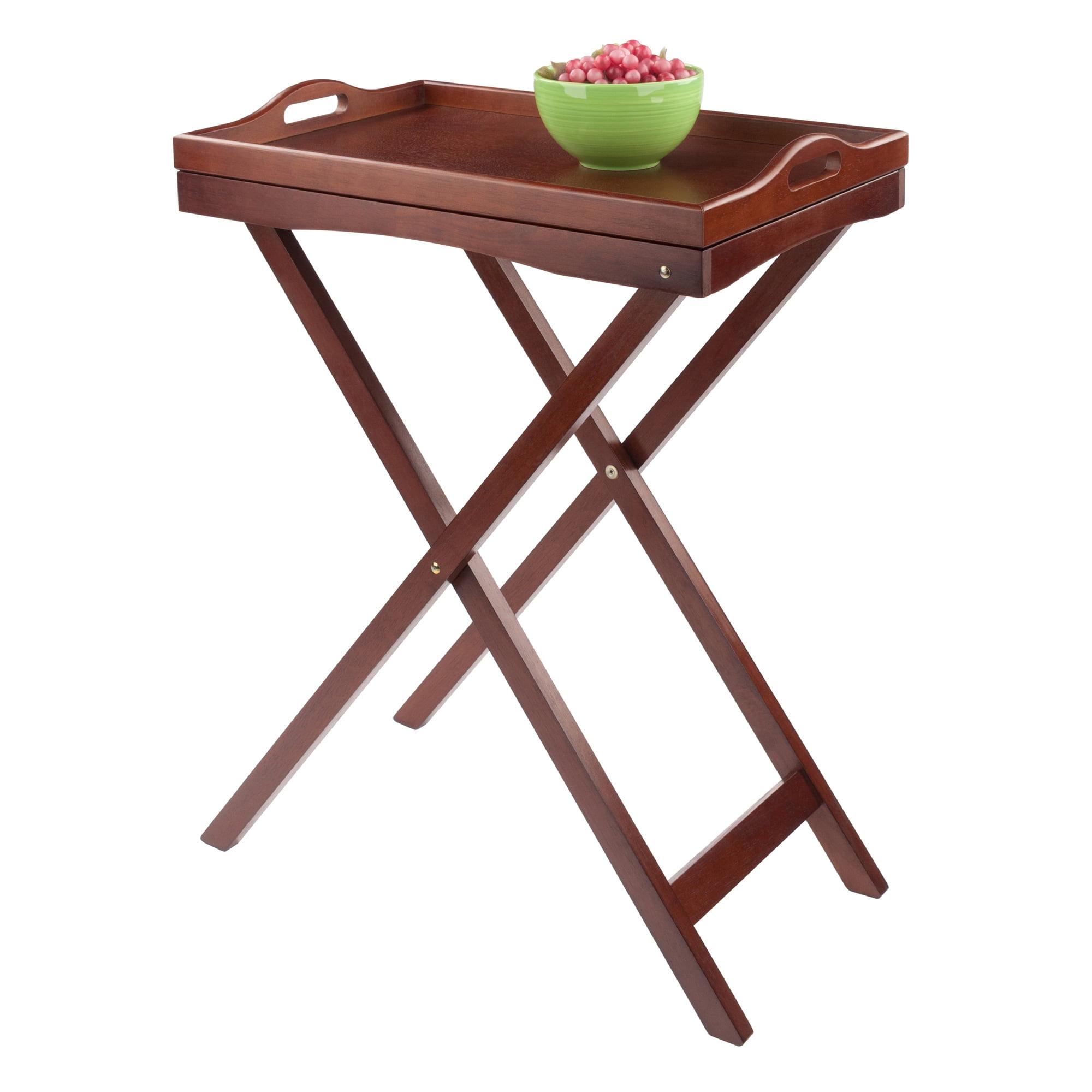 Elegant Walnut Folding Butler Table with Rectangular Serving Tray