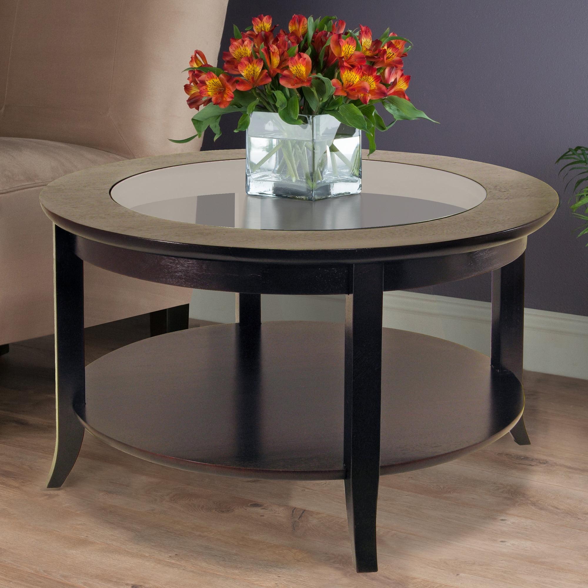 Genoa Coffee Table, Glass Inset and Shelf - Dark Espresso - Winsome: Elegant for Living Room, Wood Composite Frame