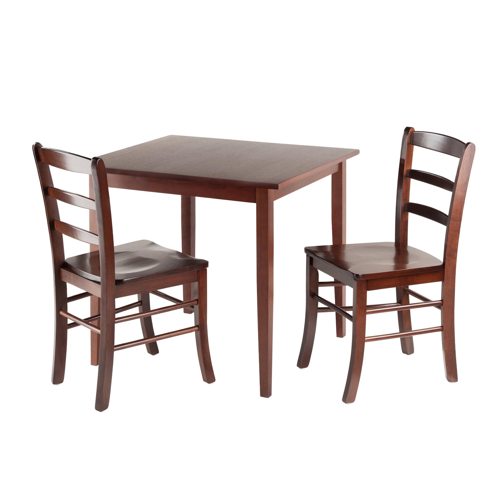 Walnut Finish Square Dining Table with 2 Ladderback Chairs