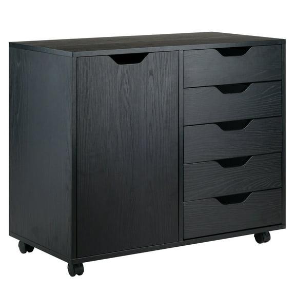 Halifax Cabinet with 5 Drawer & 1 Side Cabinet Black - Winsome: Mobile Storage Unit, Composite Wood, Modern Design