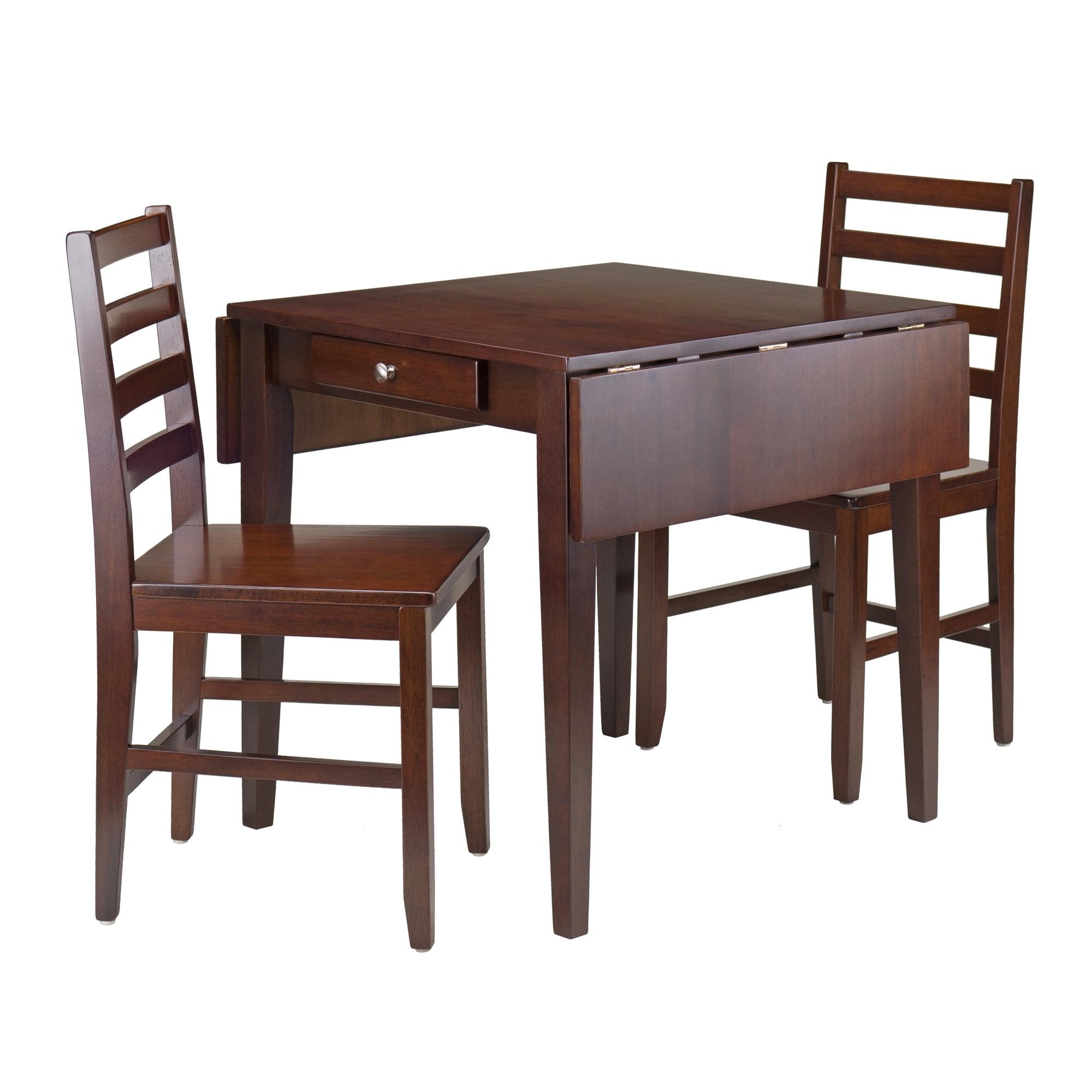 3pc Hamilton Drop Leaf Dining Table with Ladder Back Chairs Wood/Walnut - Winsome