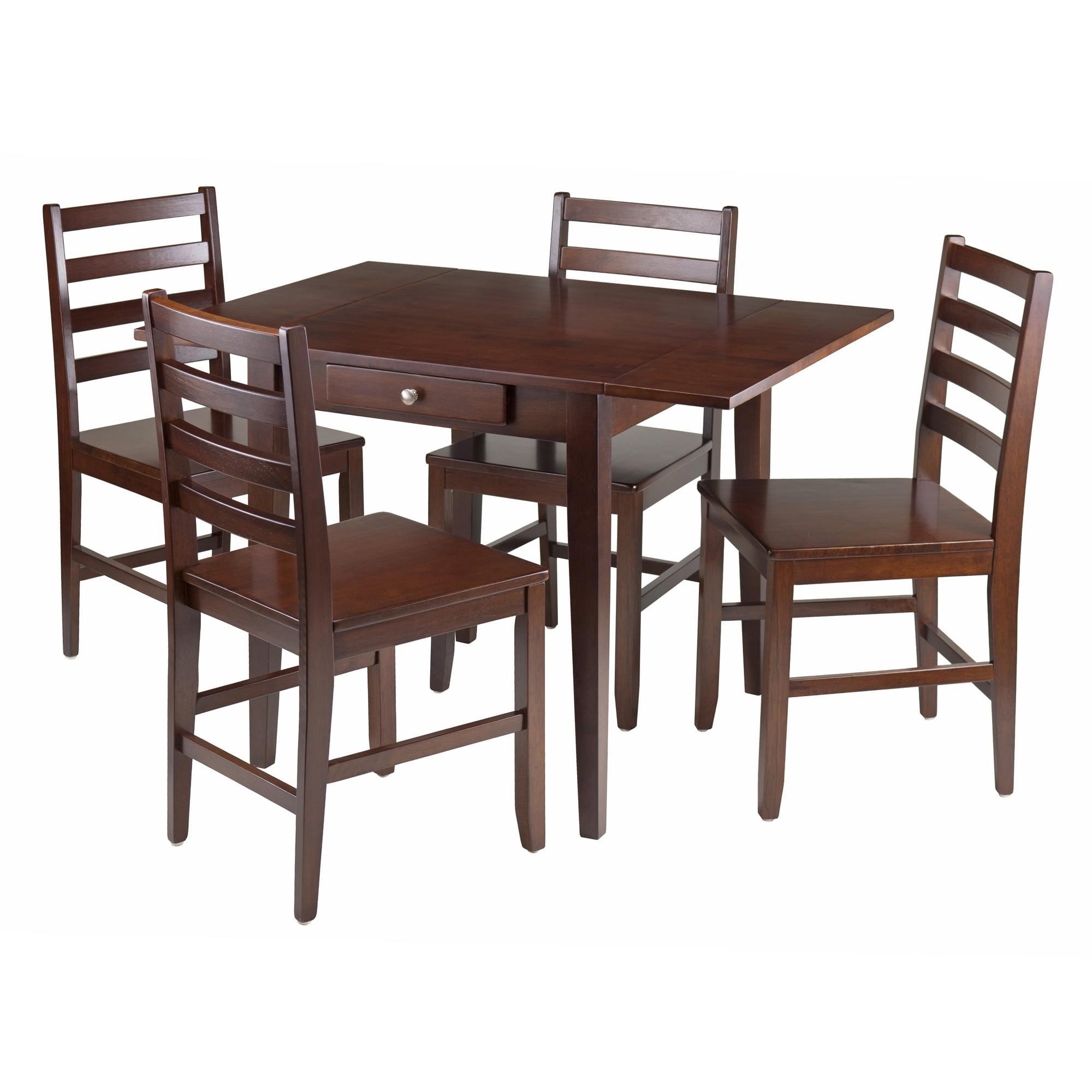 Walnut 5-Piece Drop Leaf Dining Set with Ladder Back Chairs