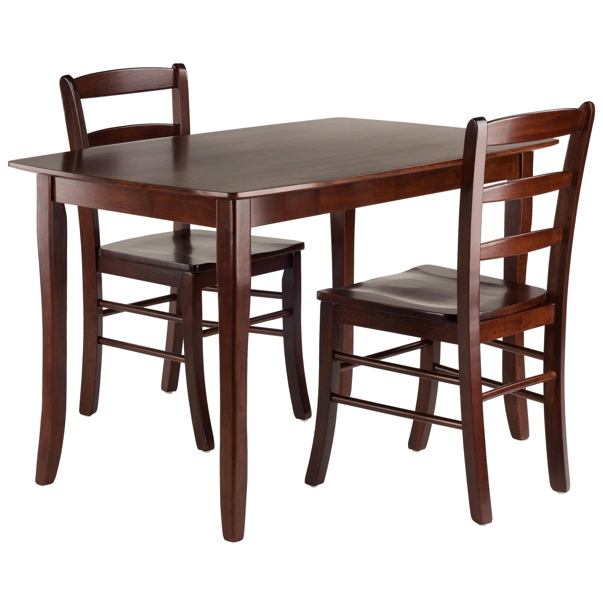 Winsome 3pc Inglewood Dining Table with 2 Ladderback Chairs Walnut : Solid Wood, Non-Extension, Rectangle