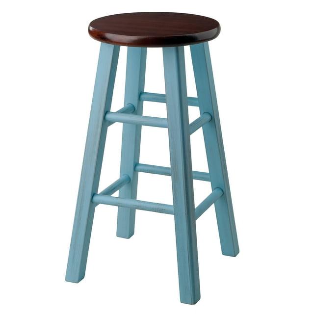 24" Ivy Counter Height Barstool Light Blue/Brown - Winsome: Farmhouse Style, Round Seat, Wood Frame