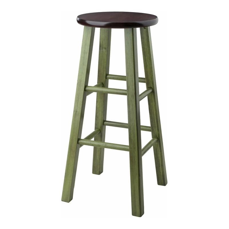 Transitional Rustic Green Wood 29" Backless Bar Stool