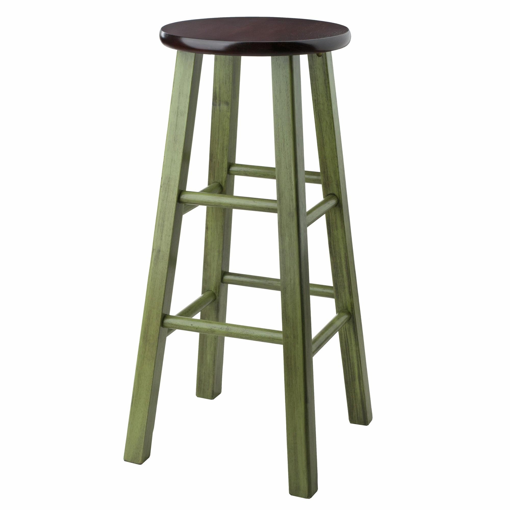 29" Ivy Barstool - Green - Winsome: Round Wooden Stool, Fixed Height, Spot Clean, No Assembly Required