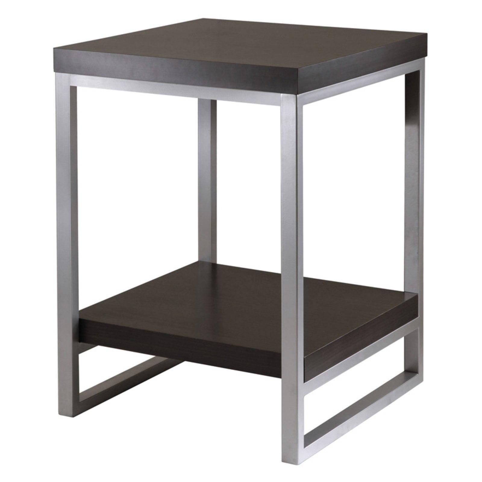 Transitional Dark Brown Square End Table with Steel Frame