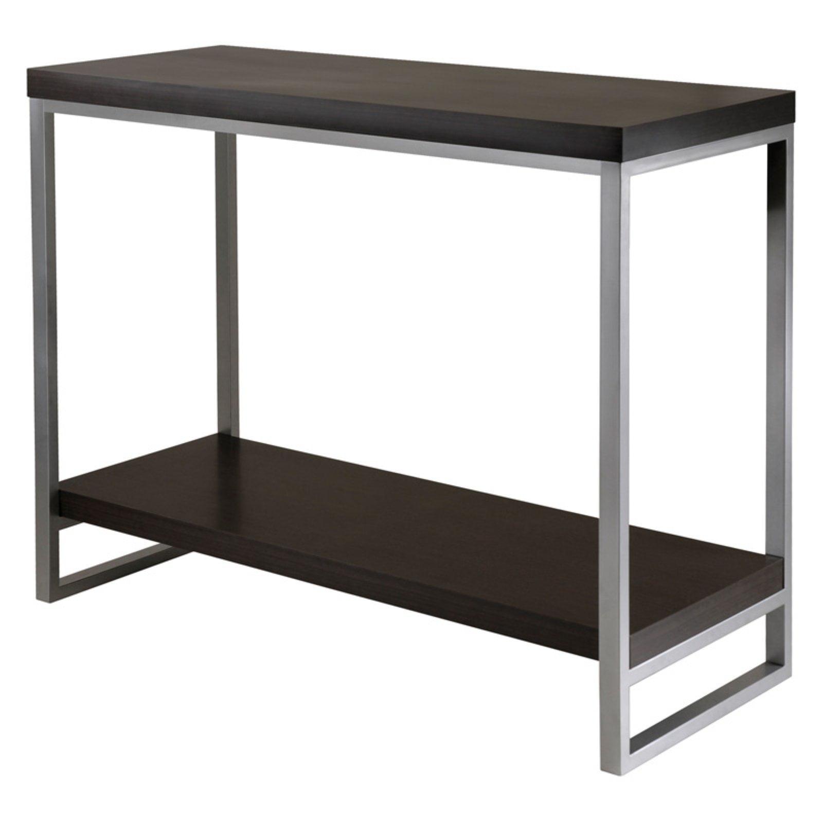 Jared Console Table, Enamel Steel Tube - Dark Espresso - Winsome: Entryway Accent, Bottom Shelf Storage