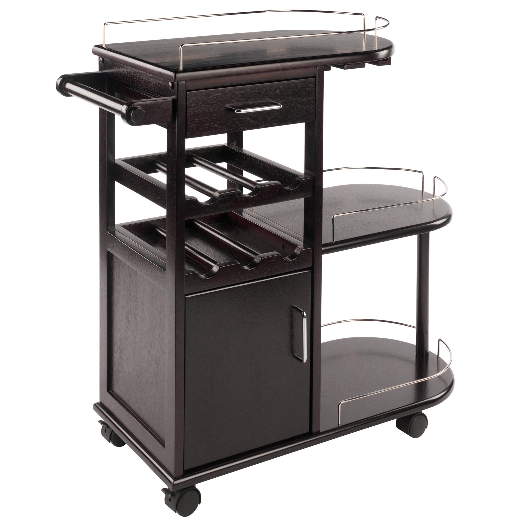 Espresso Wood Entertainment Cart with Wine Rack and Storage