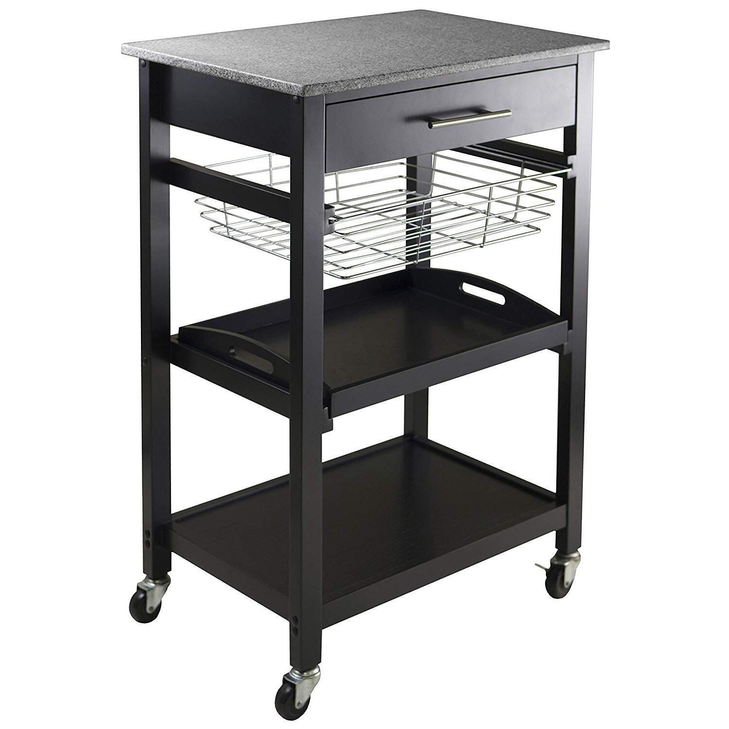 Julia Granite Top Kitchen Cart Wood/Black - Winsome