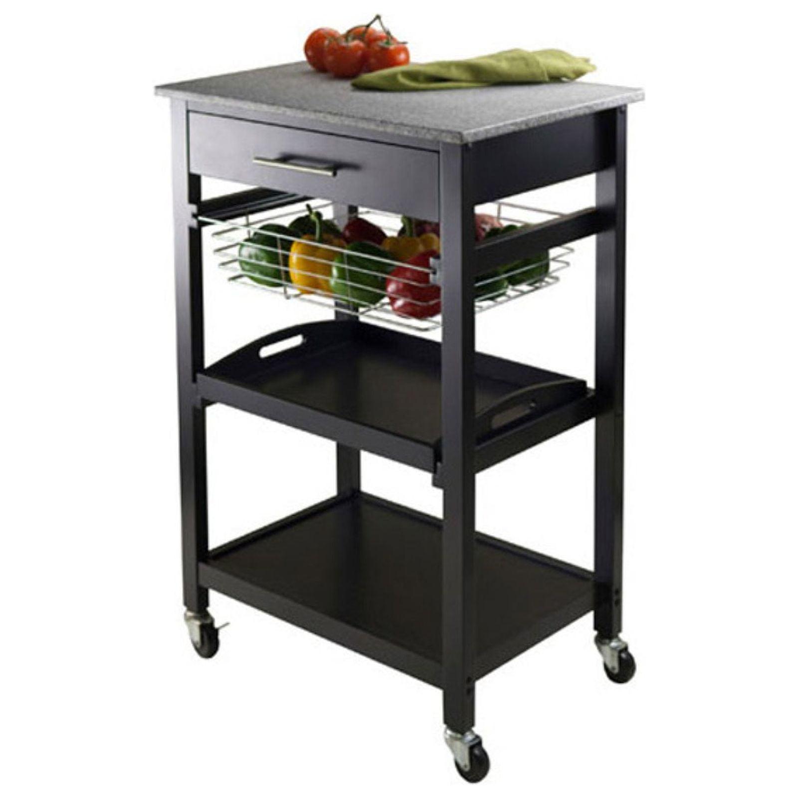 Julia Granite Top Kitchen Cart Wood/Black - Winsome