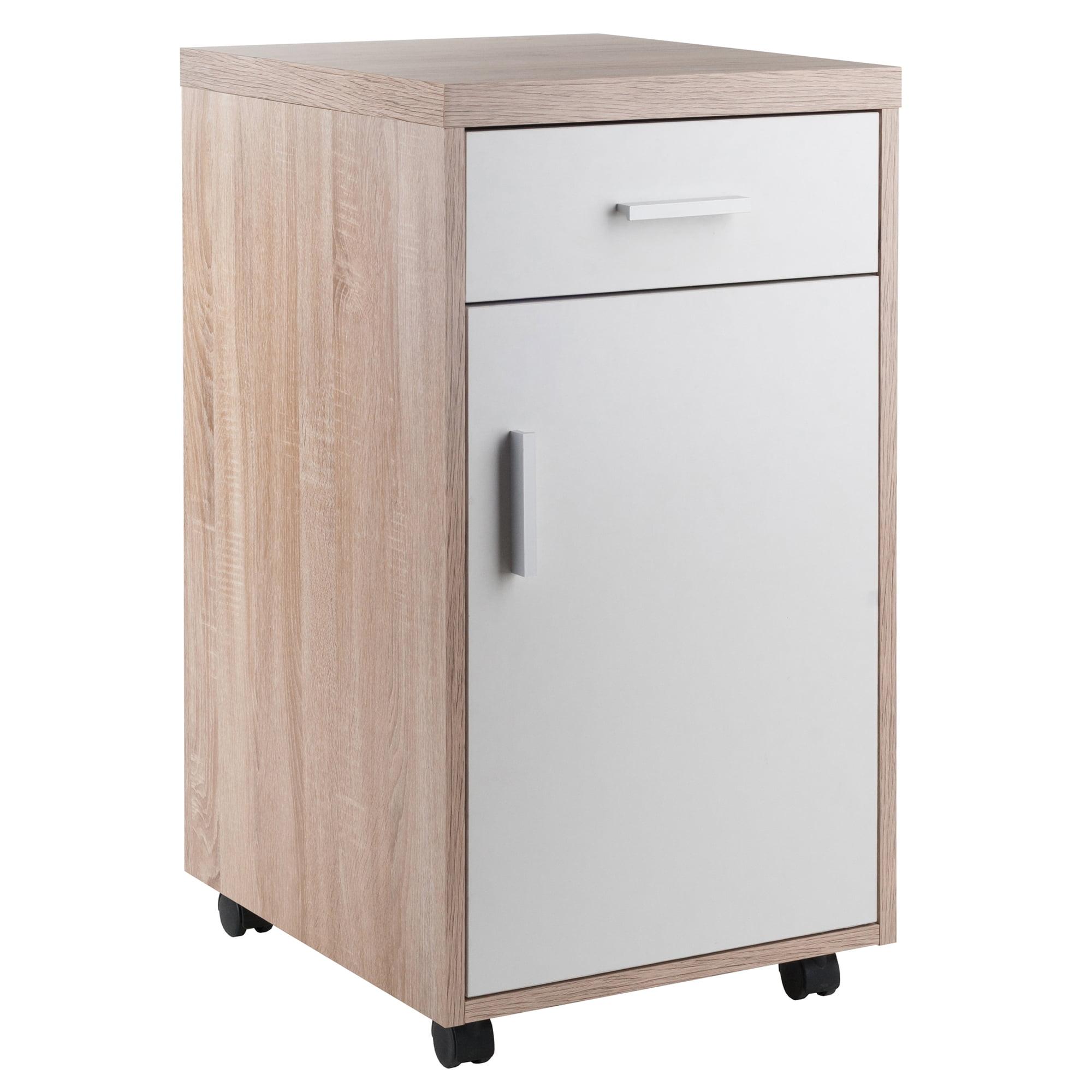 Transitional Two-Tone Brown and White Lockable Office Storage Cabinet