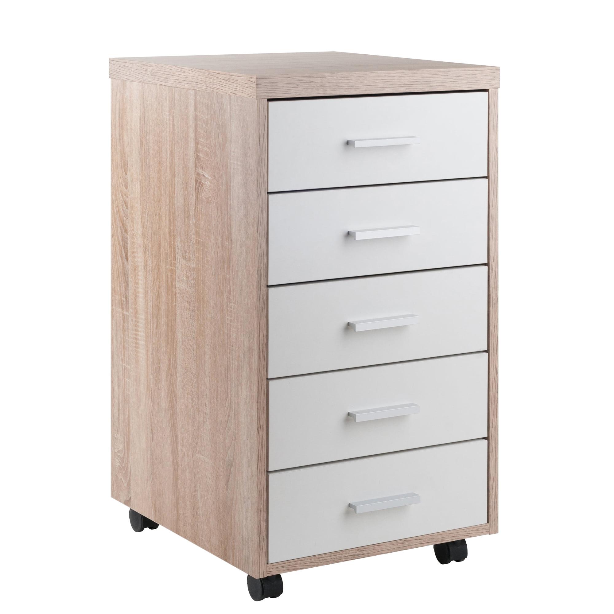 Transitional Kenner 5-Drawer Mobile Cabinet in Two-Tone White and Brown
