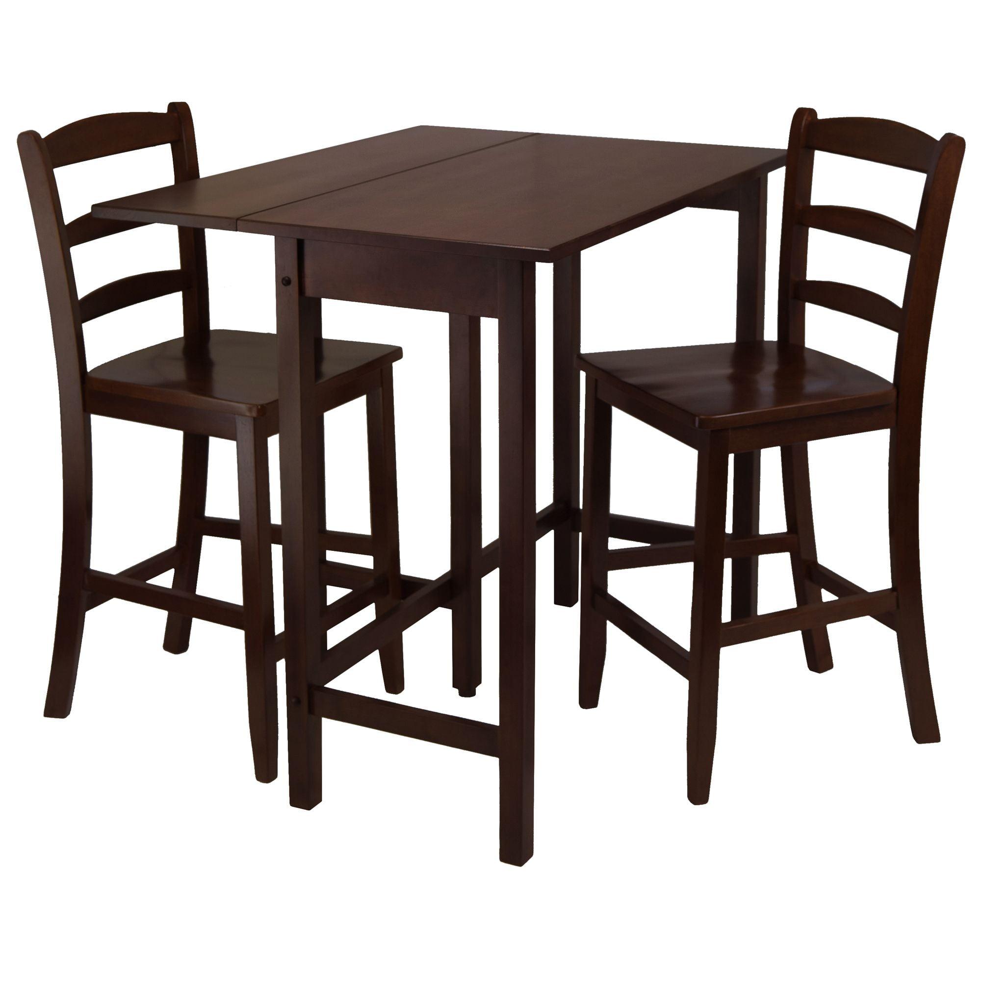 Maykoosh Mediterranean Mingle 3Pc Drop Leaf High Table with 2 Counter Ladder Back Stools - 39.37"W x 30"D x 35.43"H, Space-Saving Rustic Design