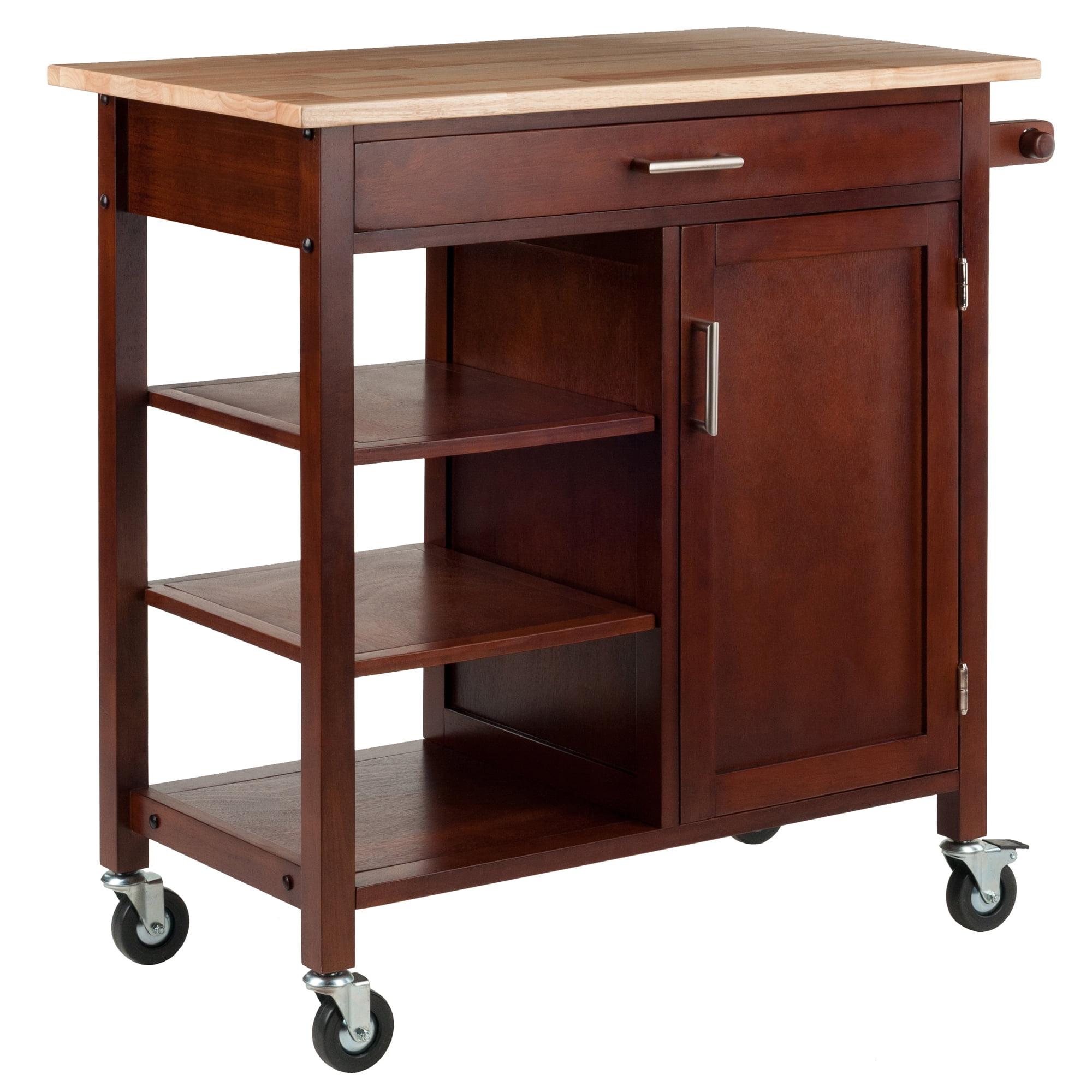 Transitional Two-Toned Beechwood Walnut Kitchen Cart with Storage