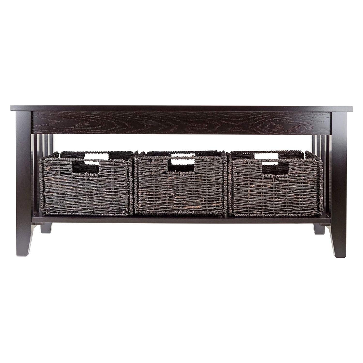 Winsome Morris Coffee Table with Baskets Espresso, Chocolate: Rectangular, Wood Composite, Fixed Shelf Storage