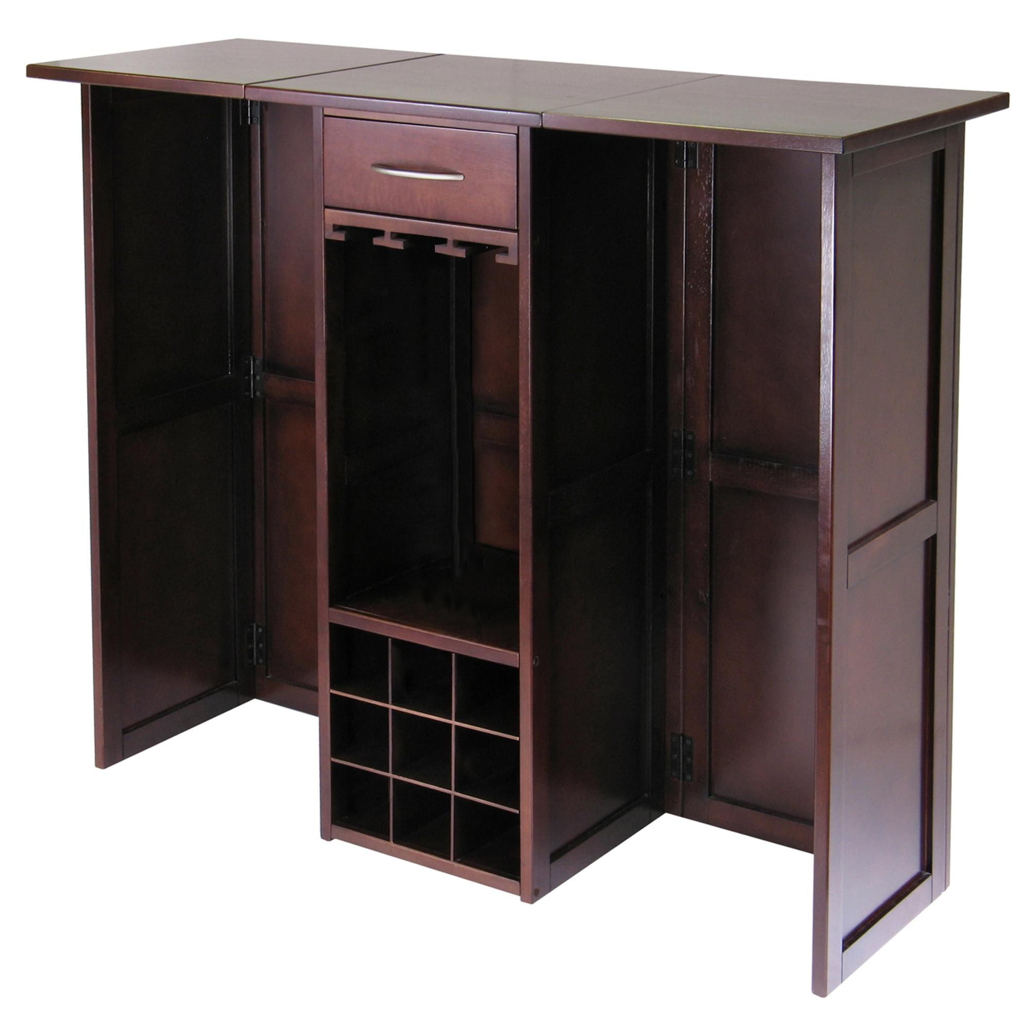 Winsome Newport Expandable Antique Walnut Solid Wood Wine Bar