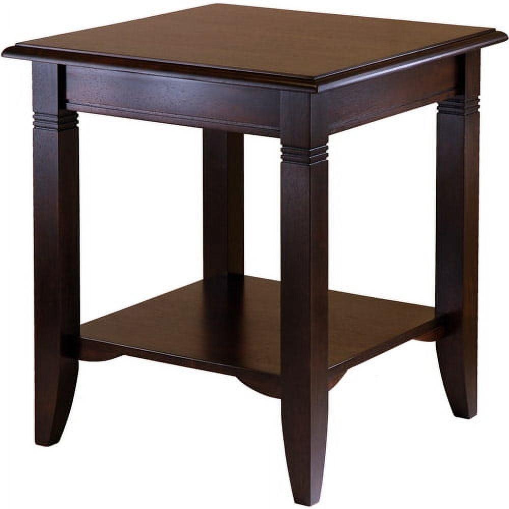 Nolan Cappuccino Square Wood End Table with Shelf
