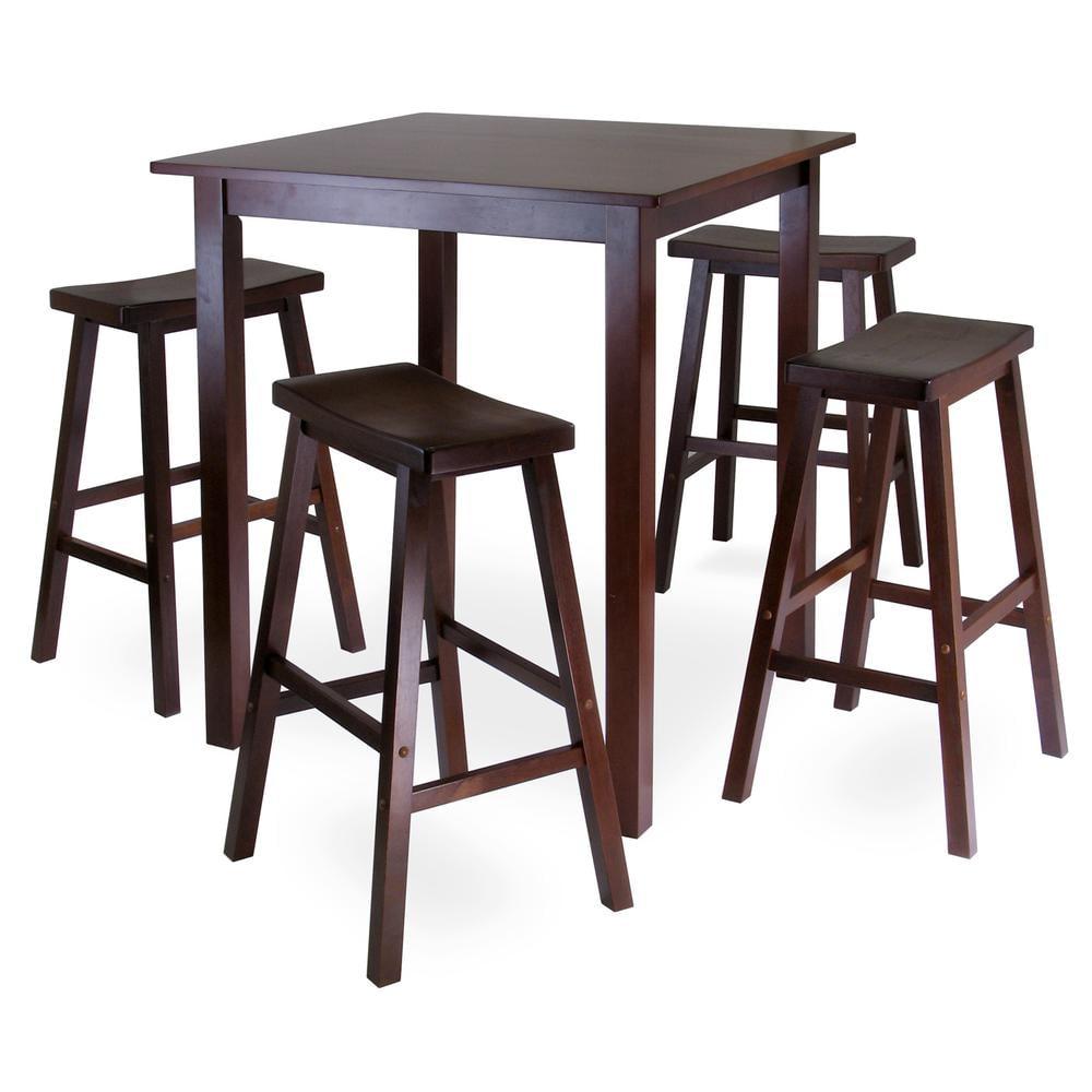 Winsome 5pc Parkland Set Counter Height Dining Set with Saddle Seat Bar Stools Wood/Walnut: High Table Set for 4, Square Top