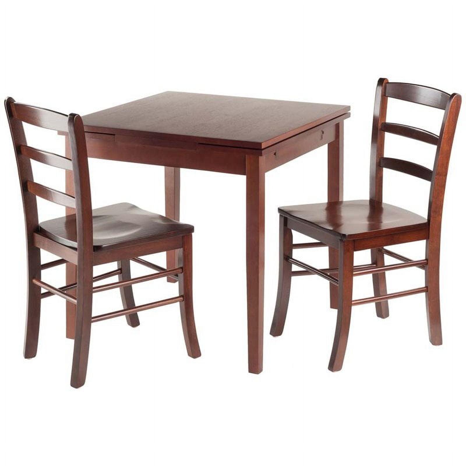 Winsome Transitional 3-Pc Walnut Solid Wood Dining Set with Extendable Table & Ladder-back Chairs