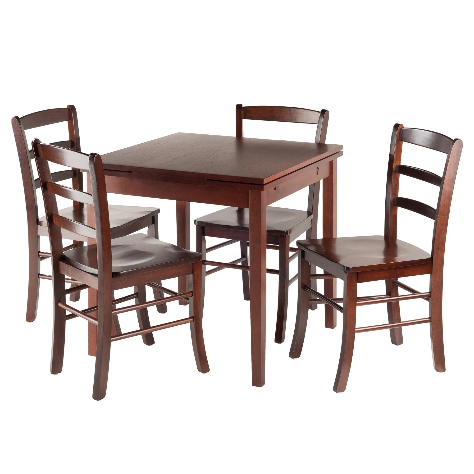 5pc Pulman Dining Set with Ladder Back Chairs Wood/Walnut - Winsome: Mid-Century Modern, Square Table, 4 Stools