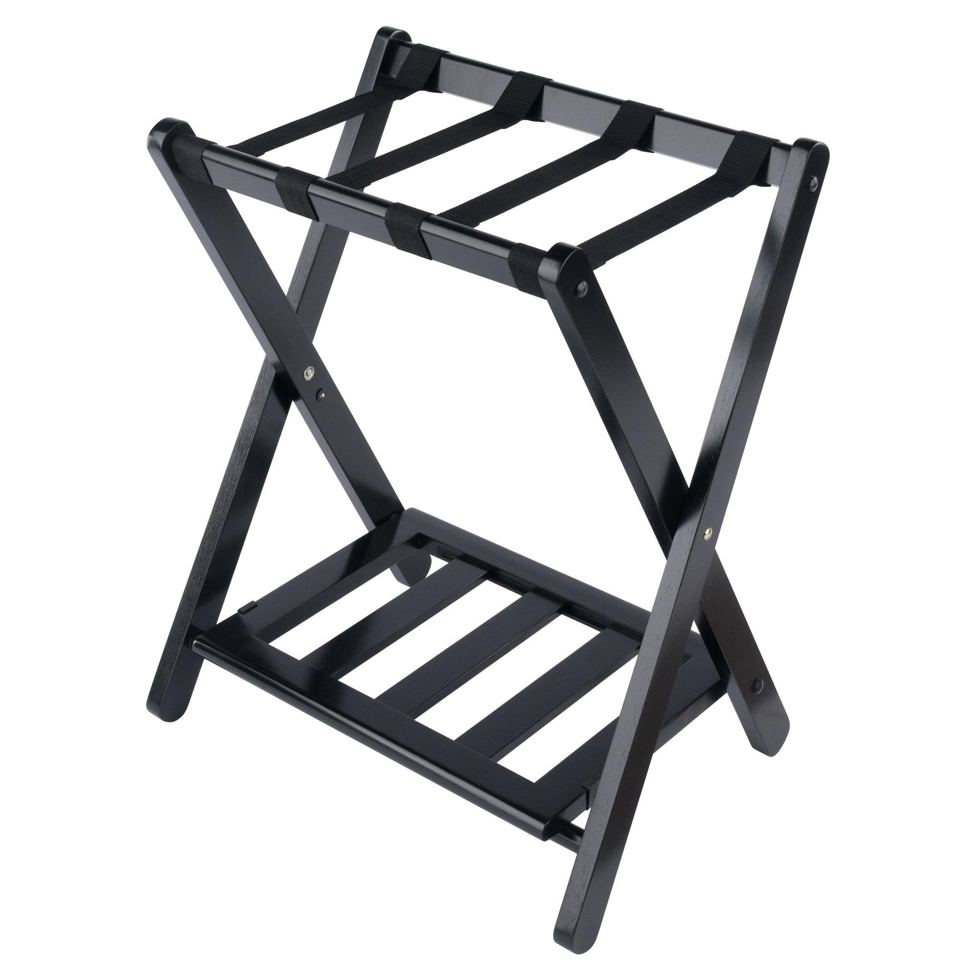 Black Wood Folding Luggage Rack with Shelf