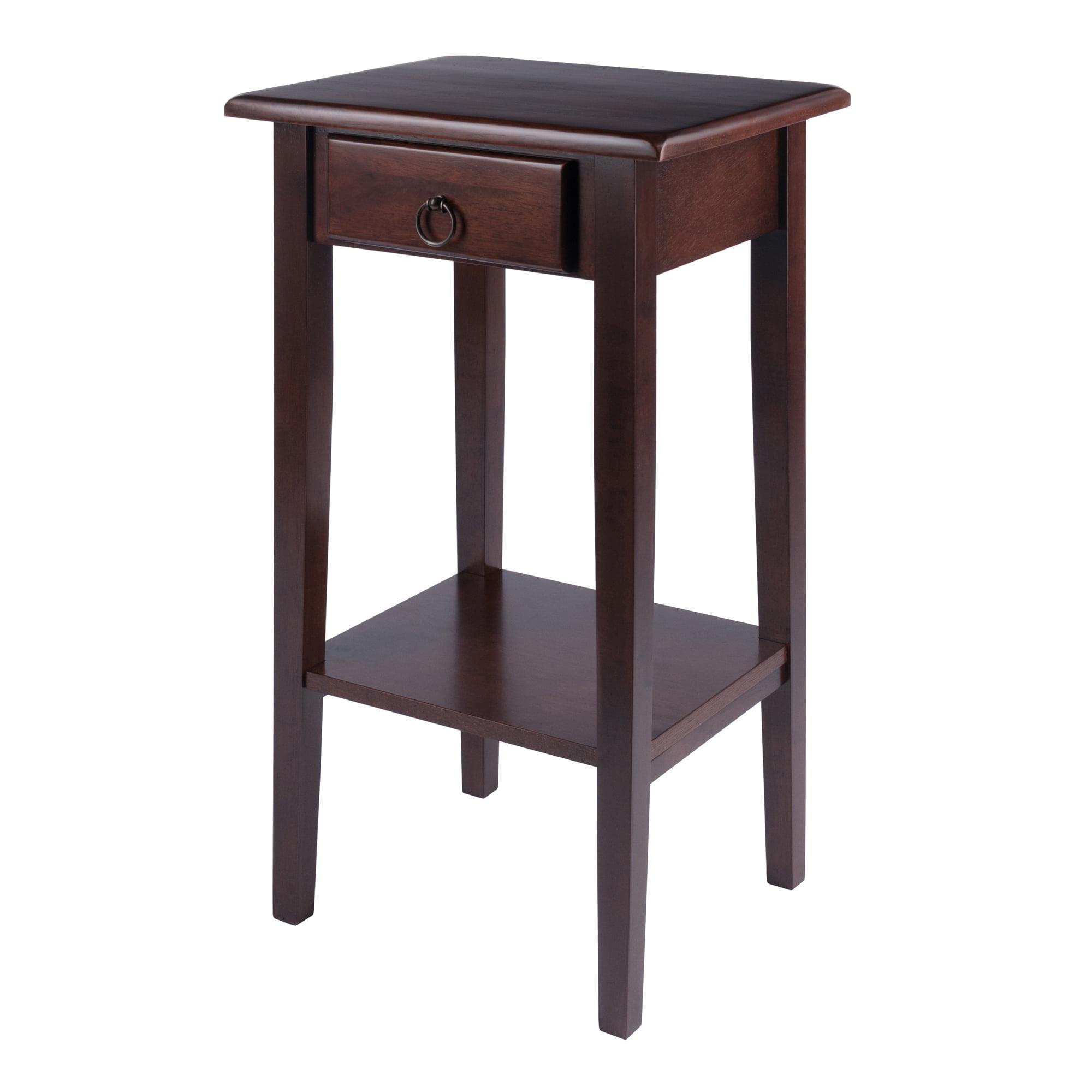 Transitional Regalia 29.5" Walnut Wood & Stone Accent Table with Storage