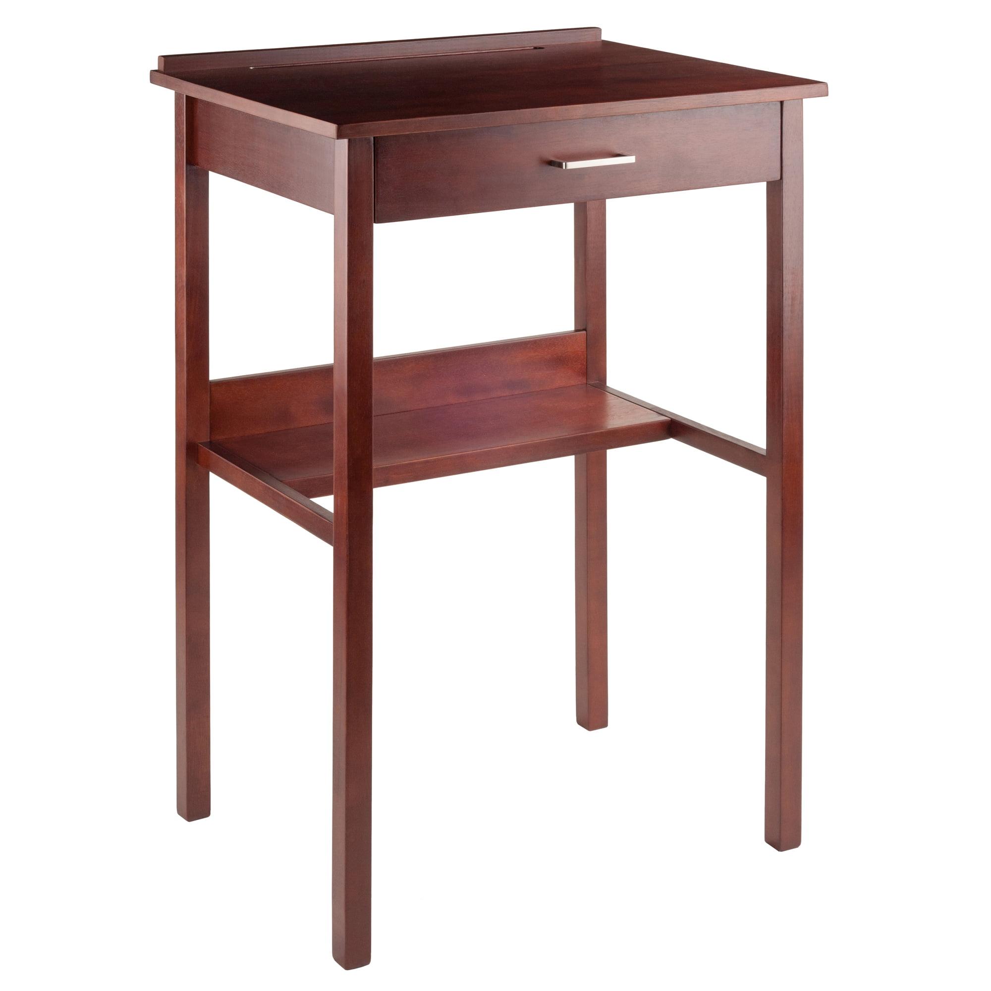 Transitional Walnut High Standing Desk with Drawer, 27.95" W