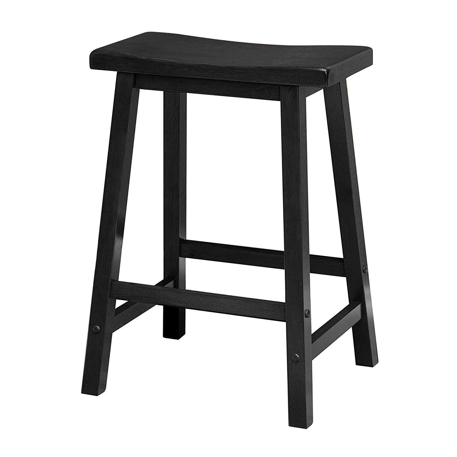 24" Satori Saddle Seat Counter Height Barstool Black - Winsome: Solid Hardwood, Backless Design