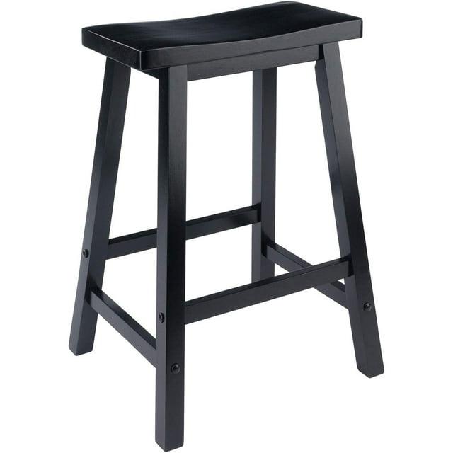 24" Satori Saddle Seat Counter Height Barstool Black - Winsome: Solid Hardwood, Backless Design