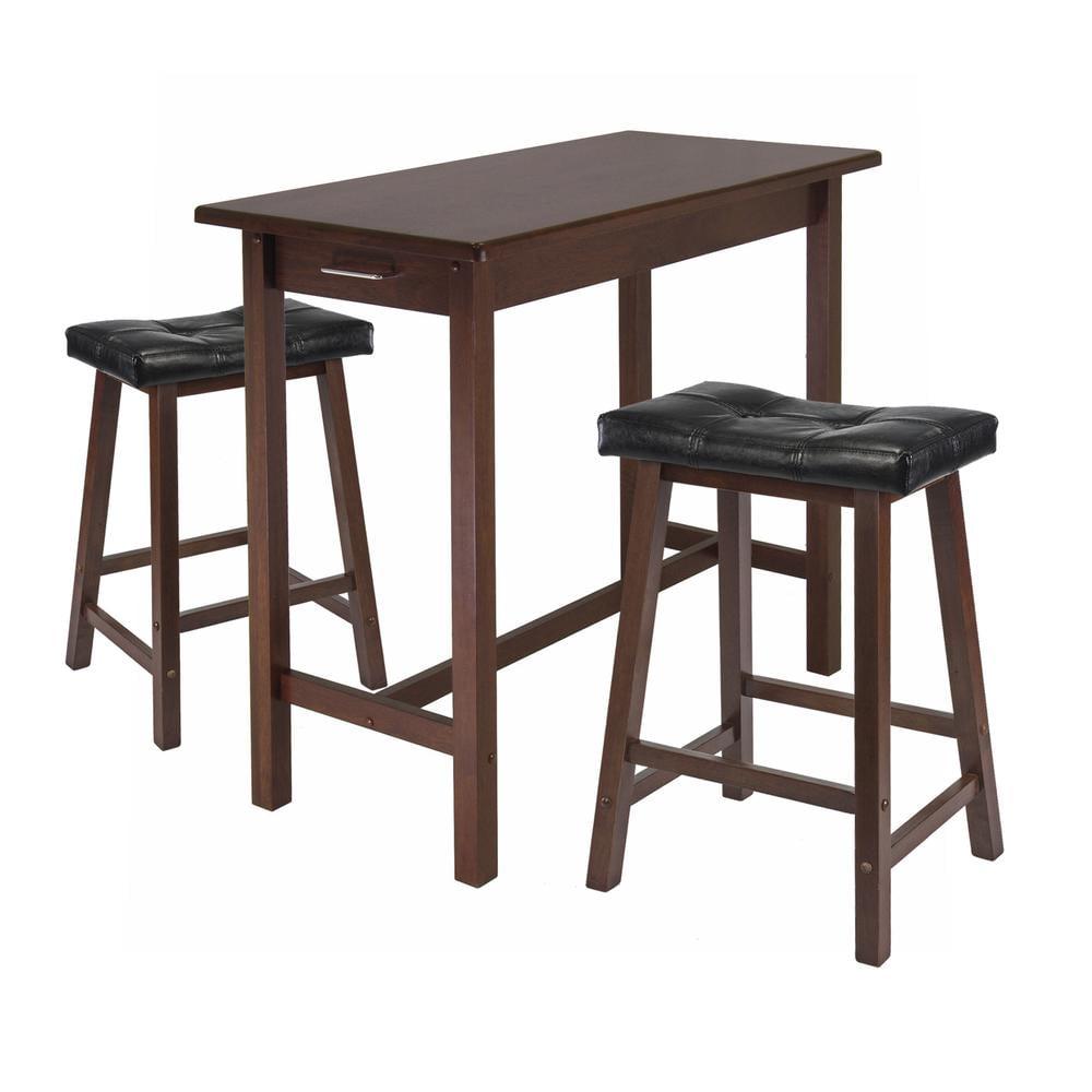 Walnut and Black Rectangular Pub Table with 2 Cushioned Stools