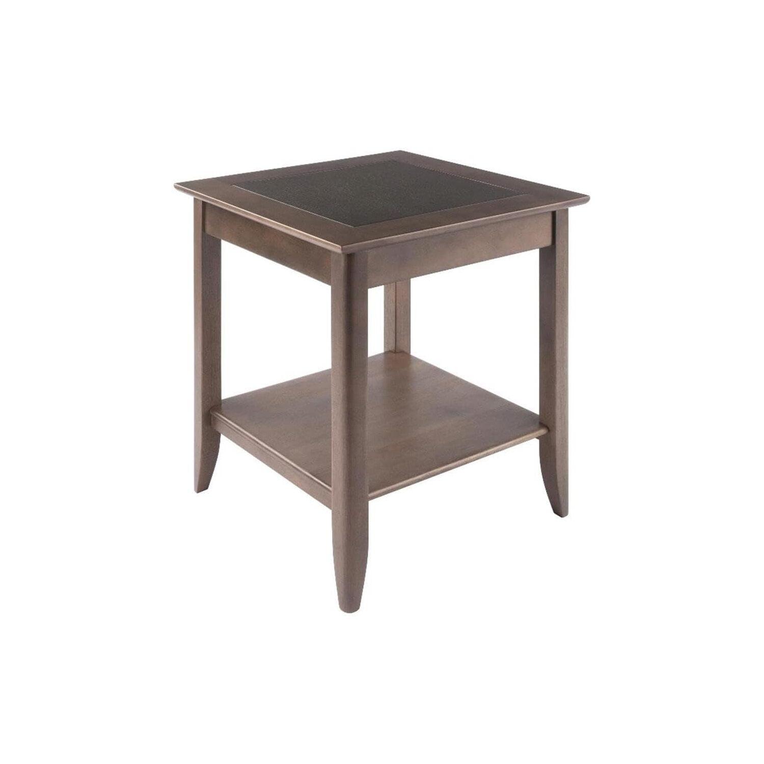 Santino End Table Oyster Gray - Winsome: Contemporary Accent Table with Lower Shelf, Wood Inlay