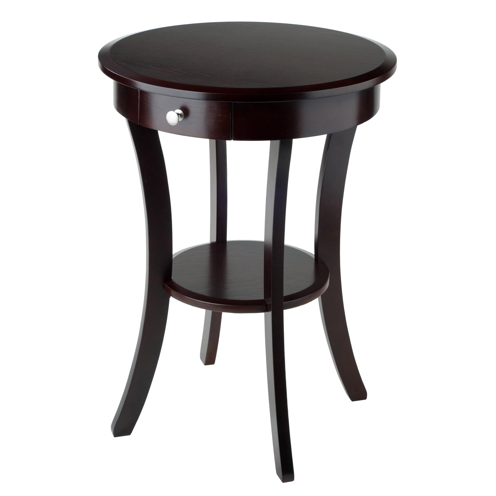 Sasha Transitional Round Wood Accent Table with Storage - Cappuccino