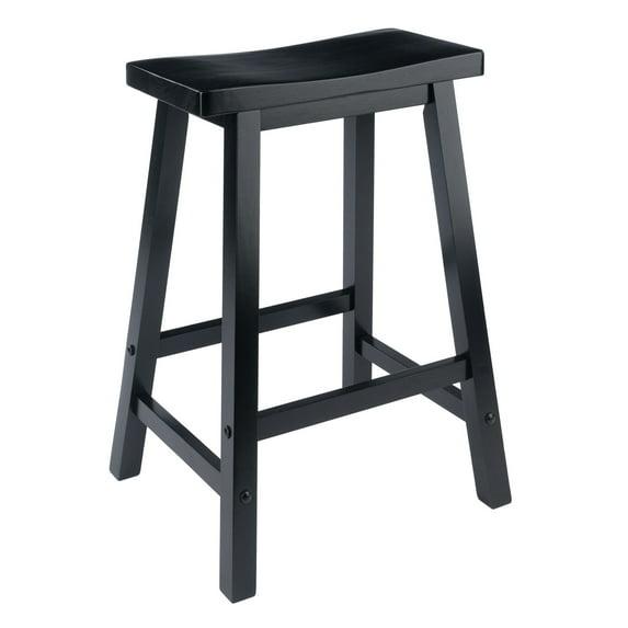 24" Satori Saddle Seat Counter Height Barstool Black - Winsome: Solid Hardwood, Backless Design