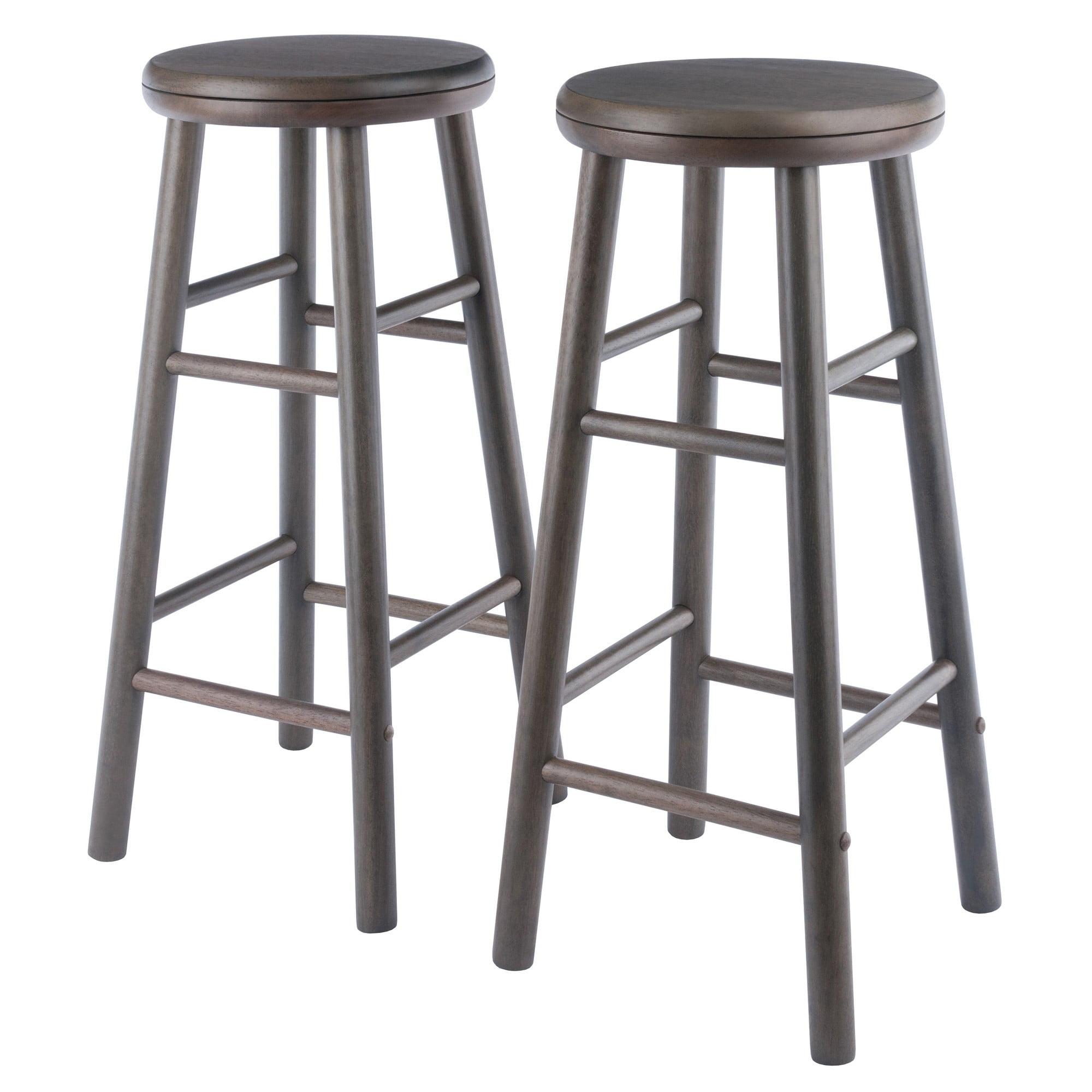 Oyster Gray 30" Swivel Backless Solid Wood Bar Stools, Set of 2