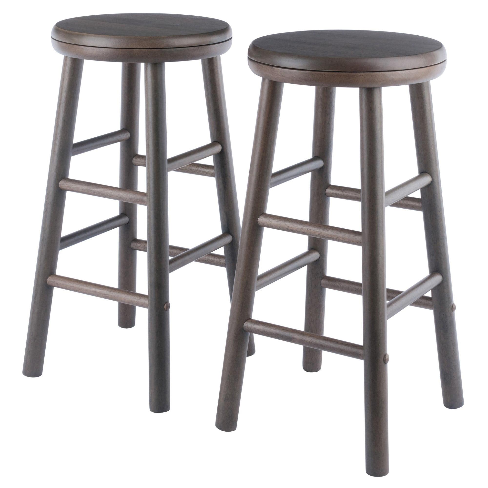 Oyster Gray Solid Wood 25" Transitional Swivel Counter Stool, Set of 2