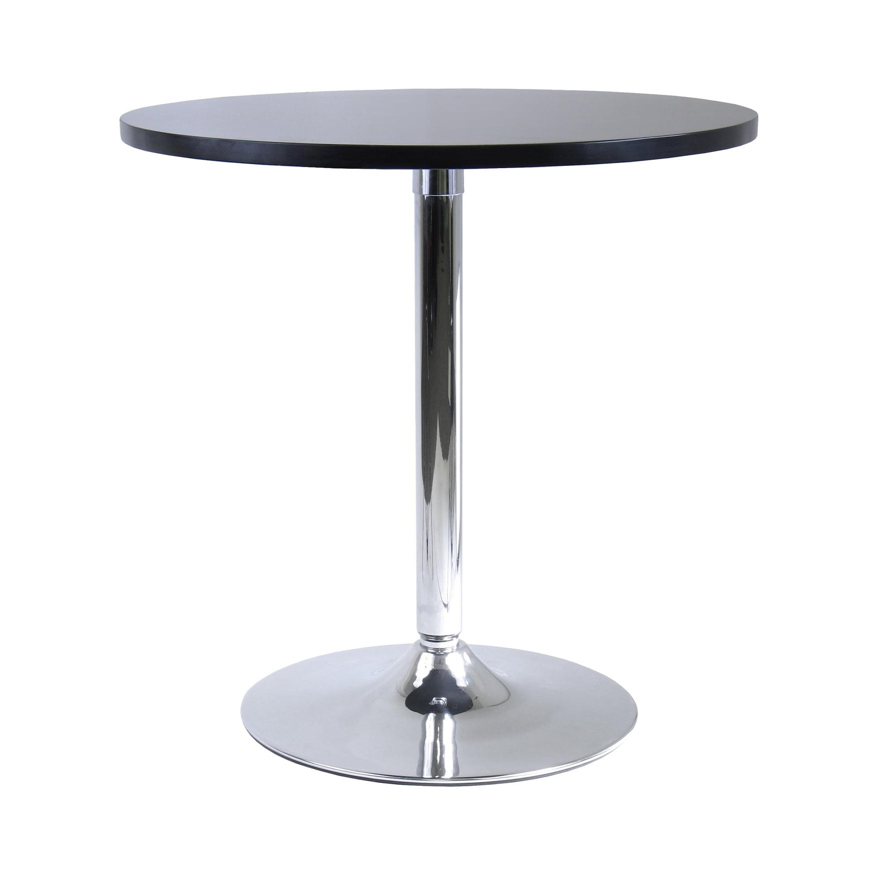 Black Round Wood Dining Table with Chrome Pedestal Base