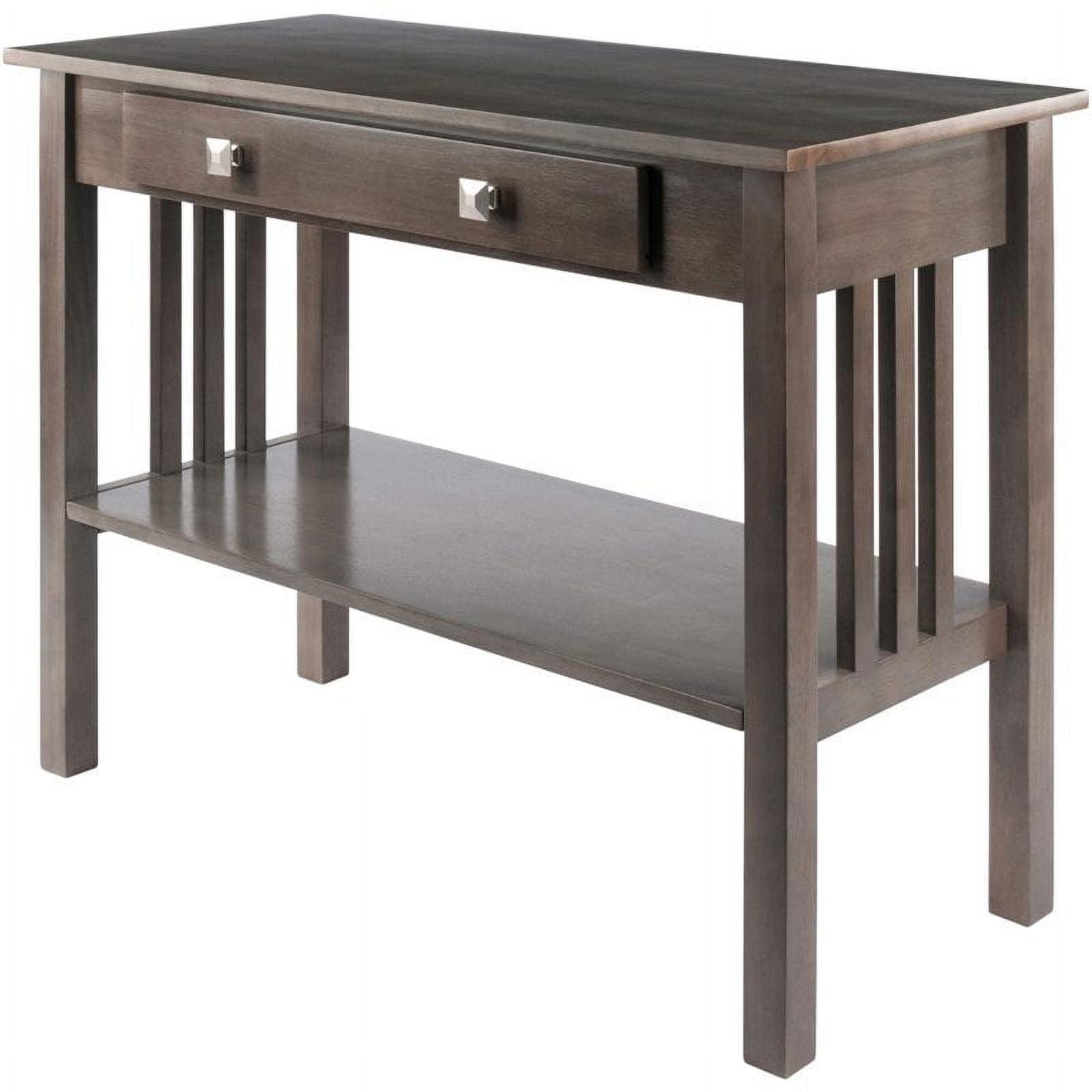 Transitional Oyster Gray Solid Wood Console Table with Storage