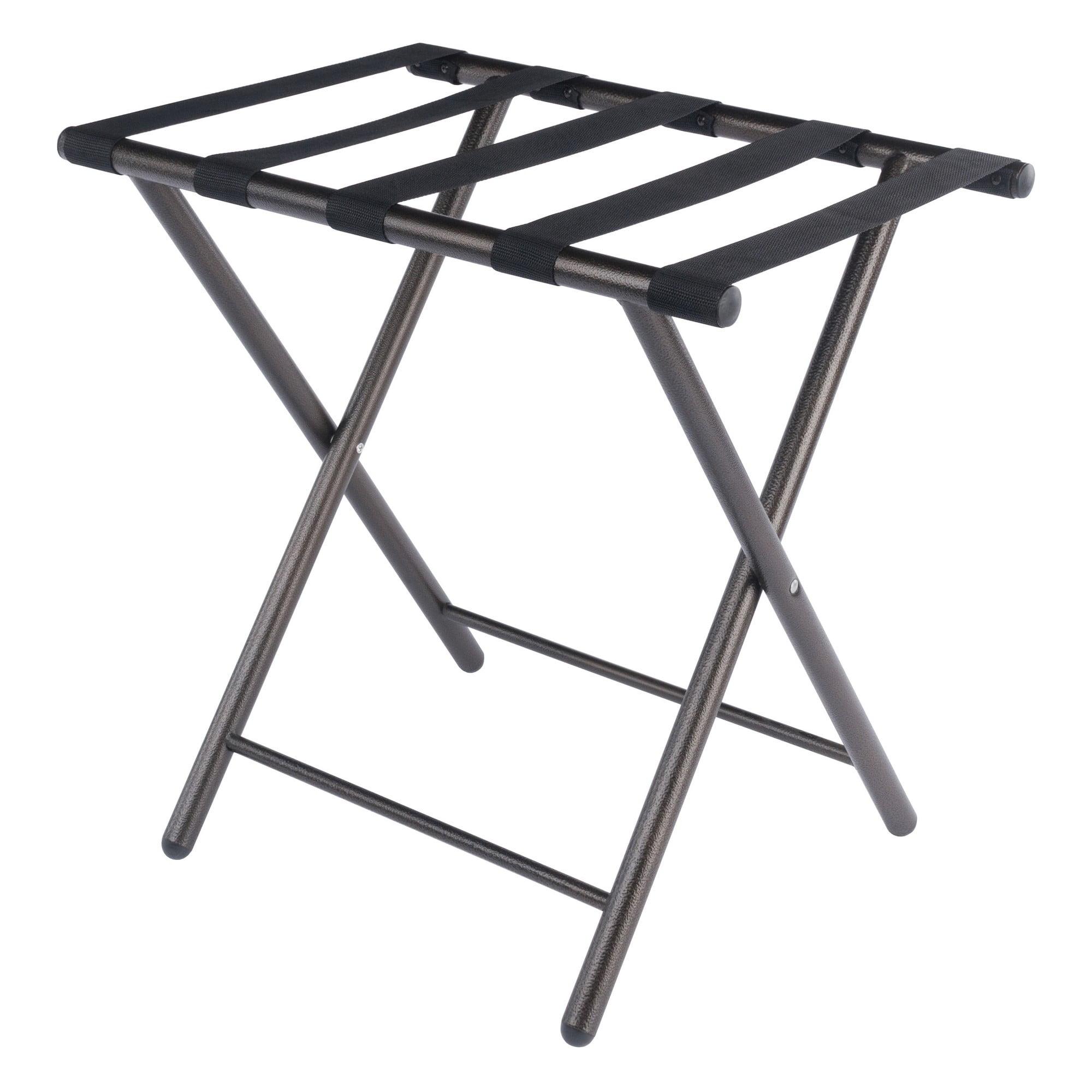 Tavin Black Metal Folding Luggage Rack with Nylon Straps