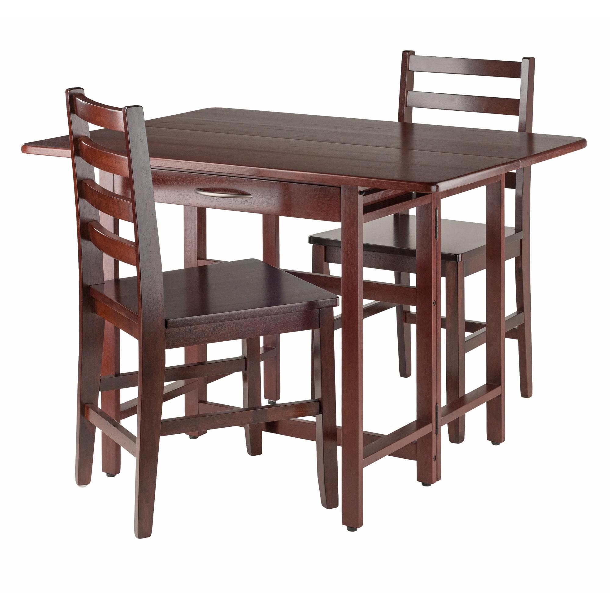 Walnut 3-Piece Drop-Leaf Dining Set with Ladder Back Chairs