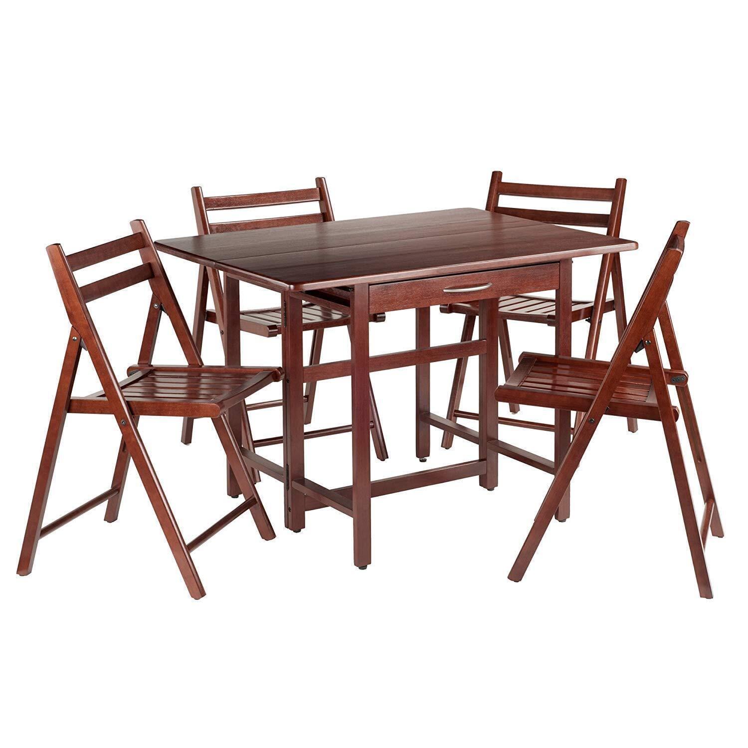 5pc Taylor Drop Leaf Dining Set with Folding Chairs Walnut - Winsome: Space-Saving, Wood Composite