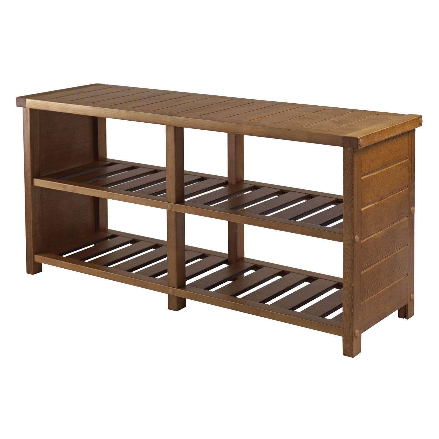 Natural Teak Wood Keystone Entryway Shoe Storage Bench